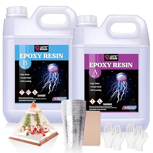 LET'S RESIN Resin Epoxy Kit, 1.5 Gallon Bubble Free & Crystal Clear Epoxy Resin Supplies with Measuring Cups,Stir Stick,Gloves,Resin and Hardener for Mold Casting,Jewelry,Art,Craft - 1.5 Gallon