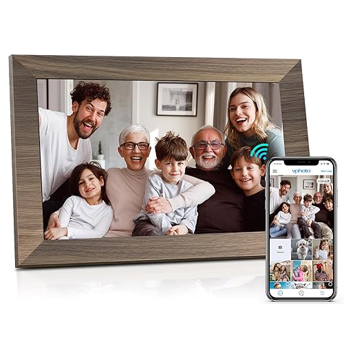 Canupdog 10.1 WiFi Digital Picture Frame, IPS Touch Screen Smart Cloud Digital Photo Frame with 16GB Storage, Wall Mountable, Auto-Rotate, Share Photos from Anywhere Via App - 10.1 inch Wooden