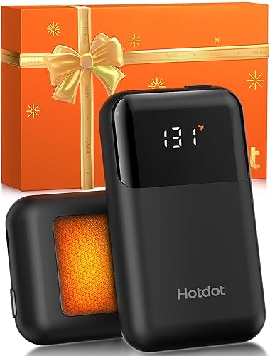 Hotdot Hand Warmers Rechargeable with Gift Box, Electric Hand Warmer with LED Battery and Temperature Display, 4 Heating Levels Portable Pocket Heater, for Men, Women, Hunting - Black 2 Pack