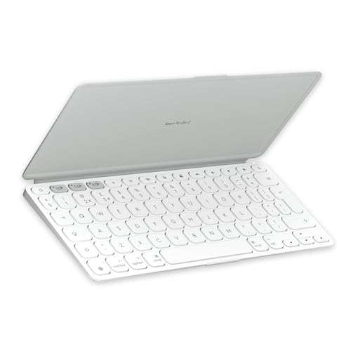 Logitech Keys-To-Go 2 Portable Wireless iPad Keyboard With Built-in Cover, Slim, Compact Wireless Keyboard for iPad, iPhone, Mac, Apple TV, Easily Switch Between Devices, QWERTY UK Layout - Pale Grey - For iPad - Keys-to-Go 2 (New) - Pale Grey