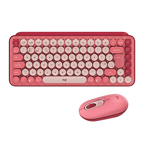 Logitech POP Wireless Mouse and Keyboard Combo - Customisable Emojis, SilentTouch, Precision/Speed Scroll, Compact Design, Bluetooth, USB, Multi-Device, OS Compatible, UK QWERTY - Heartbreaker - POP Combo - Heartbreaker