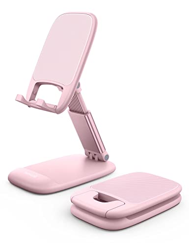 Lamicall Adjustable Phone Stand for Desk - Foldable Phone Holder Cradle Dock for iPhone 15 14 Pro Max Plus, 13 12 Pro Max Mini, 11 Pro, Xs, XR, X, 8, 6s, SE, Samsung S23, 4"-8" Mobile Phones - Pink - Pink