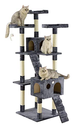 Go Pet Club 72" Tall Extra Large Cat Tree Kitty Tower Condo Cat House for Large Indoor Cats Play Scratch Hide Climb Activity Furniture with Toy, Slate Gray - Slate Grey (F2086)