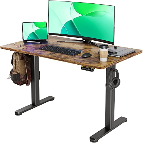 Claiks Electric Standing Desk, Adjustable Height Stand up Desk, 48x24 Inches Sit Stand Home Office Desk with Splice Board, Black Frame/Rustic Brown Top - 48 - Rustic Brown