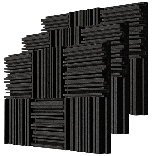 TroyStudio Thick Acoustic Foam Panels, 12 X 12 X 2 Inch 18 Pcs Broadband Sound Absorbing Foam, Dense Soundproof Padding Tile, Recording Studio Foam Absorber, Groove Decorative 3D Wall Ceiling Panel - 18 pcs - Black