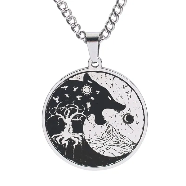 YOROOW-OUTDOOR Men's Viking Odin Rune Necklace, Norse Mythology Amulet Stainless Steel Pendant Necklace 60cm Chain, with Valknut Rune Viking Jewelry Bag