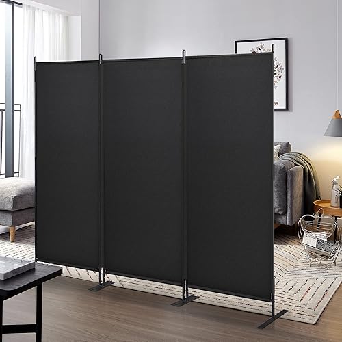 JAXPETY Room Divider Panel 6Ft Privacy Screen Wall Divider 88" W x 73" H Dividers for Room Separation Folding Portable Freestanding Room Partition for Office, Black - Black - 3-Panel