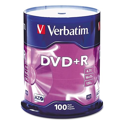 Verbatim DVD+R Blank Discs AZO Dye 4.7GB 16X Recordable Disc - 100 Discs Spindle,Silver - 100pk Spindle - Standard Packaging