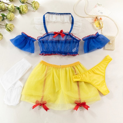 Cute Princess Lingerie Snow White Stockings Cosplay Set - Blue / L
