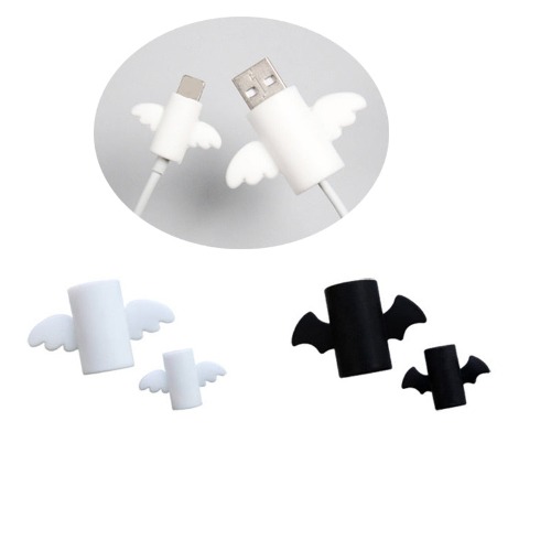 Cute Angel Wing Cable Protector Accessory x2 - black