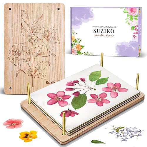 Suziko Large Flower Press Kit for Adults Kids 10.8 x 6.9 inch, Flower Plant Preservation Kit Arts and Crafts for Adults Leaf Press, Flower Press,Great Gift for Lovers,Medium Lily - Lily 10.8" x 6.9"