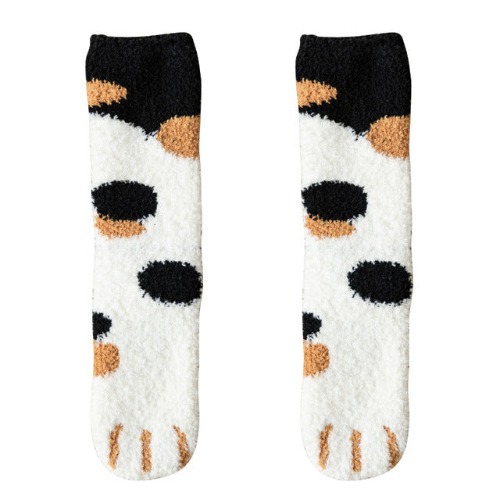 Kawaii Warm Cat Paw Fuzzy Socks - 1 Pair / Black Calico