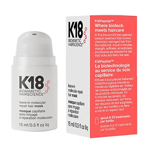 K18 Leave-In Molecular Hair Mask, Repairs Dry or Damaged Hair, Reverse Hair Damage from Bleach, Color, Chemical Services & Heat