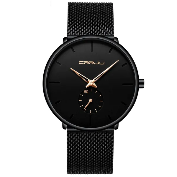 Herren Uhren Ultra Dünne Schwarze Minimalistische Quartz mit Milanese Mesh Edelstahl