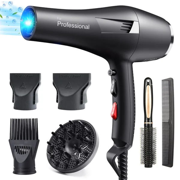 HappyGoo Föhn Ionen Profi Fön Haartrockner 2400W Hair Dryer Haarföhn 2022 mit 1 Diffusor 2 Stylingdüse, 3 Heiz und 2 Geschwindigkeitsstufen, 2,5 Meter langes Netzkabel, Starker Fön für Familie