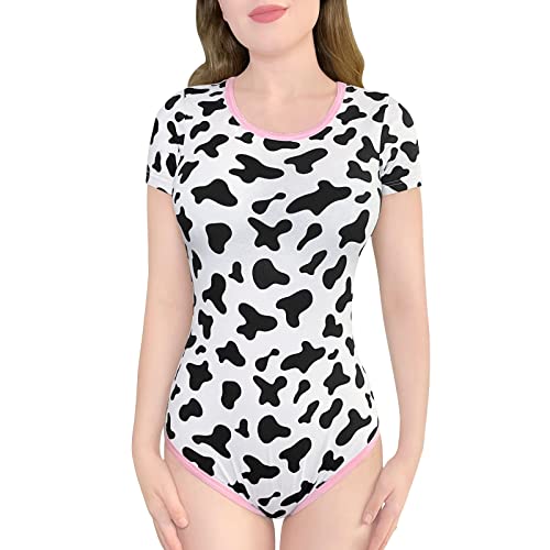 LittleForBig Cotton Romper Onesie Pajamas Bodysuit - Milk Cow Onesie - White - M
