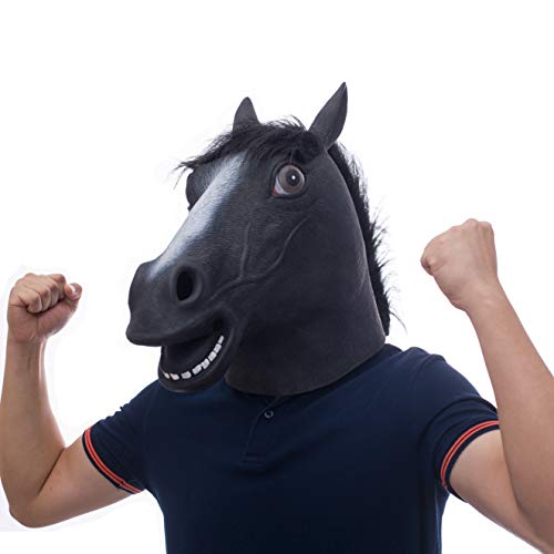 molezu Horse Head Mask,Horse Mask Creepy Mask Latex Animal Head Mask Novelty Halloween Costumes - Black Horse