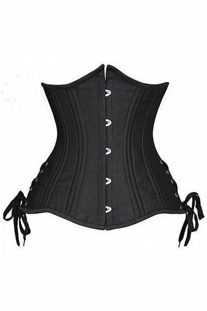 Top Drawer Black Satin Double Steel Boned Curvy Cut Waist Cincher Corset w/Lace-Up Sides - Medium / black