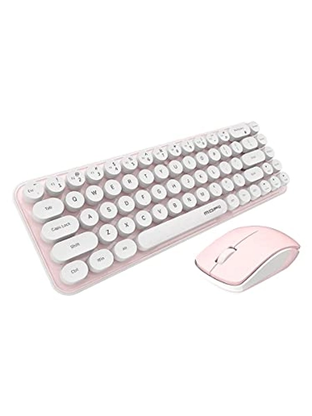 GEEZER Wireless Pink Keyboard and Mouse,Cute Wireless Keyboard Mouse Combo,68 Round Keys Cordless Keyboard for Mac, Windows 7/8/10, MacBook, iMac