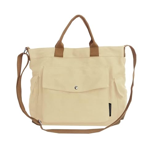 NATINSA Canvas Crossbody Tote Shoulder Purse Bag for Women and Men with Multi-pocket for Shopping, Travel and Work - 10 - Yellow Khaki