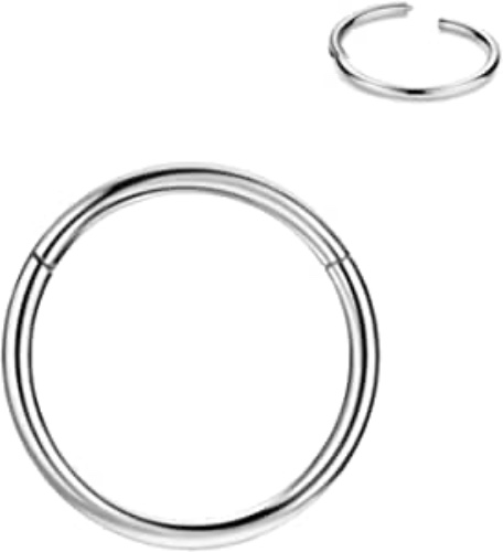 FANSING 316l Surgical Steel Hinged Nose Rings Hoop 20G 18G 16G 14G 12G 10G 8G 6G, Diameter 5mm to 22mm, Gold - Rose Gold - Silver - Black - Blue - Rainbow - 1pcs, Silver, 18g, Diameter: 6mm