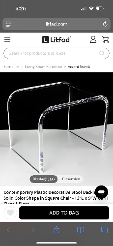 Contemporary Plastic Decorative Stool Backless Solid Color Shape in Square Chair - 13"L x 9"W x 9"H Clear 1 Piece