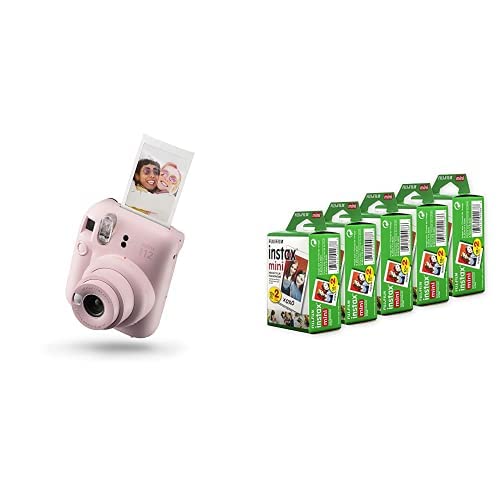 Fujifilm Instax Mini 12 Instant Camera (Blossom Pink) Bundle with Instax Mini Film, White Multi-Pack (100 Exposures) - Pink - Camera + Film (100 Exposures)