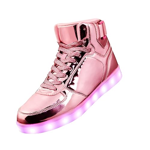 DIYJTS Unisex LED Light Up Shoes, Fashion High Top LED Sneakers USB Rechargeable Glowing Luminous Shoes for Men, Women, Teens - Pink - 8 Women/6.5 Men