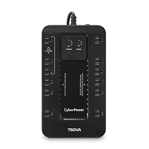 CyberPower EC750G Ecologic Battery Backup & Surge Protector UPS System, 750VA/450W, 12 Outlets, ECO Mode, Compact Uninterruptible Power Supply - 750VA