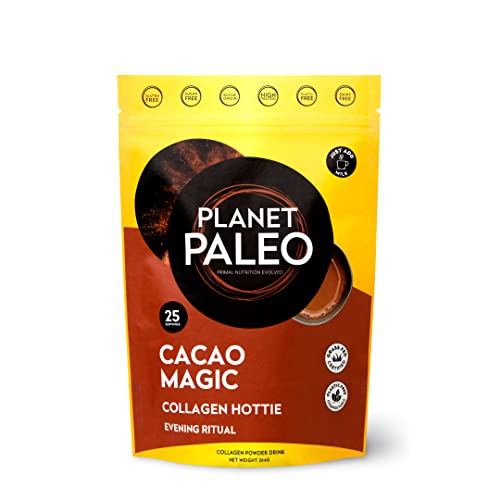 Planet Paleo Pure Collagen - Cacao Magic (264g, 25 Servings) | Nutritious, Protein-Rich Alternative to Hot Chocolate | Protein Pack Collagen Drink | Free from Dairy, Gluten and Sugar - Cacao - 264g