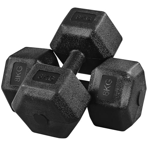 Yaheetech 2x4kg/2x5kg/2x6kg/2x7.5kg/2x8kg/2x10kg (Sold in Pair) Dumbbells Set Arm Hand Weight Dumbbell Hexagon Dumbbell for Strength Training Home Workout Aerobic - 16.0 Kilograms