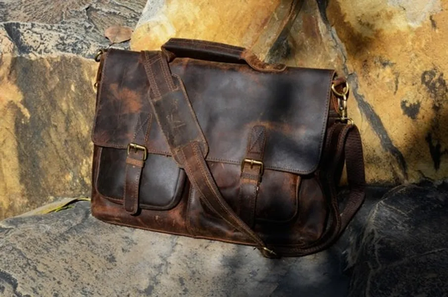 Handmade Buffalo Leather Messenger Cross-body Laptop Bag | Etsy