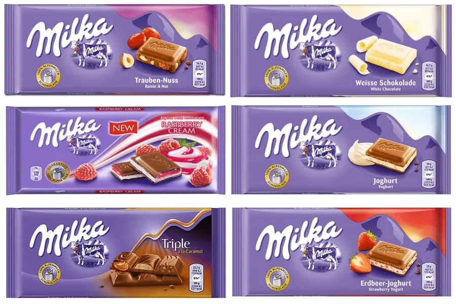 Milka Assorted Chocolates 100g Variety Pack Alpine, Oreo, Raspberry, Bubbly, Happy Cow, Tuc (6 Bars)