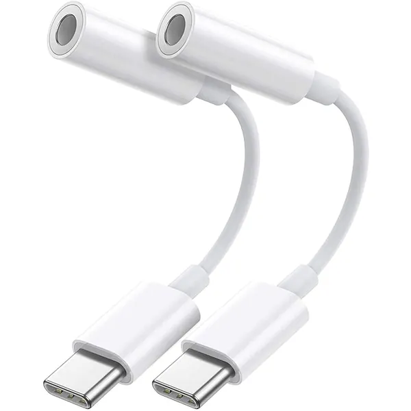 [2 Pack] USB C to 3.5mm Jack Adapter, Typc C to 3.5mm Aux Headphone Adapter Hi-Res DAC Chip Compatible with Pad Pro 2020, Galaxy S20+ 20 Note 20, Pixel 4 XL, OnePlus 8T 7T, Mate 40 Pro(White )