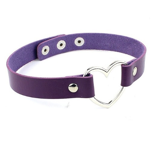 Vegan Leather Heart Collar - Purple