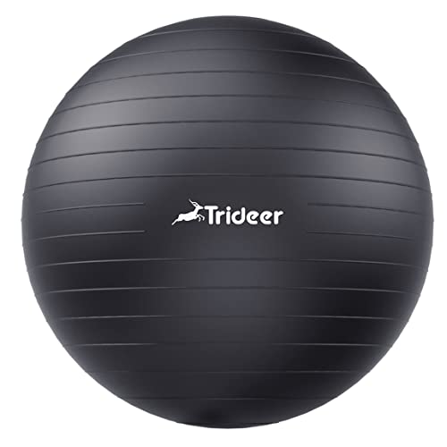 Trideer Extra Thick Yoga Ball Exercise Ball, 5 Sizes Gym Ball, Heavy Duty Ball Chair for Balance, Stability, Pregnancy, Quick Pump Included - Black - XL(27-30ines/68-75cm)
