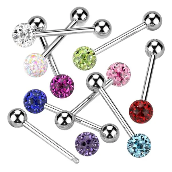 Tongpiercing - Barbell met gladde kristallen bal