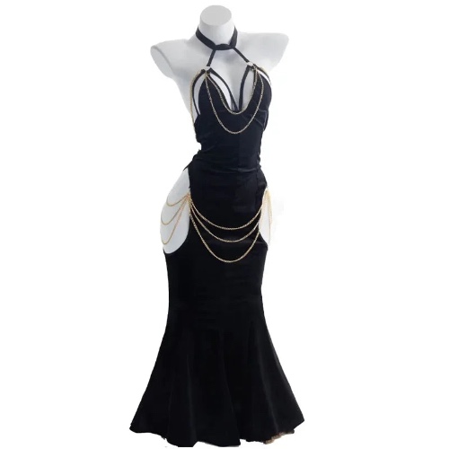 Anime Overlord Albedo Chain Evening Dress - Black Dress