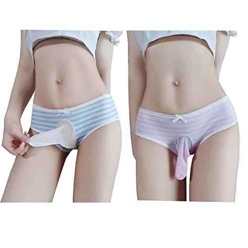 FASXIR Japanese Style Cute Striped Cotton Thong Pouch Bikini Underwear Briefs Cosplay Panties for Women Men Pack of 2 - X-Small-X-Large - Style 3