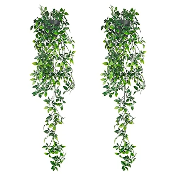 Tompig Künstliche Hängepflanze,Gefälschte Mandalablätter Wartungsfreie Plastik Hängepflanzen Rebe für Wand Küche Veranda Hängekorb Dekoration