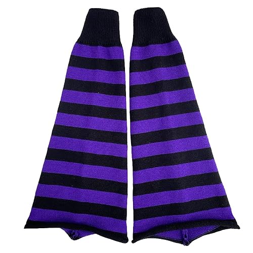 JUENAWMIU Women Girl Flared Leg Warmers Striped Knit Socks Over Knee Wide Leg Warm Knitted Pile Socks Elephant Socks - One Size - Purple