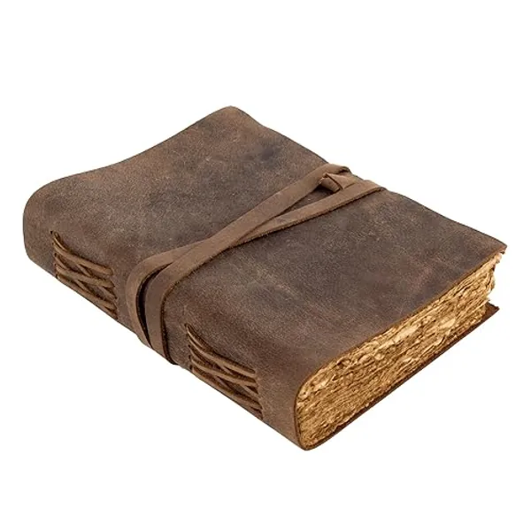 moonster® Cuaderno Cuero, 240 Páginas de Papel de Algodón sin Madera con Bordes Irregulares – Cuaderno de Notas – Diario Vintage Hecho a Mano – Diario Personal Estilo Antiguo 20x15cm - 20x15cm
