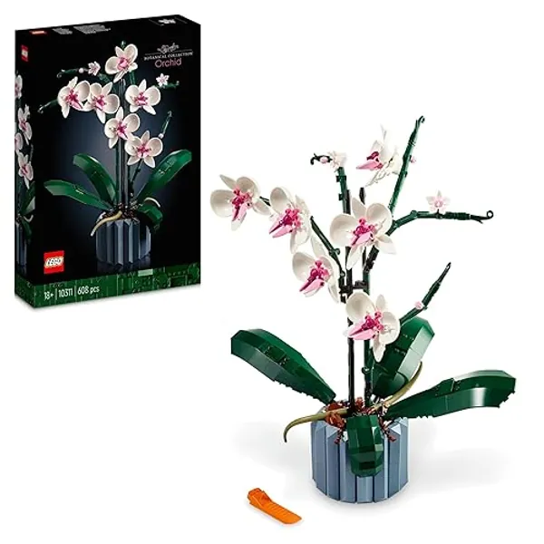 LEGO Botanical Orquídeas Flores y Plantas Artificiales Blancas y Rosas, Jarrón Azul, Decoración del Hogar, Manualidades y Maquetas para Adultos, Mujeres y Hombres 10311 - Flores Artificales
