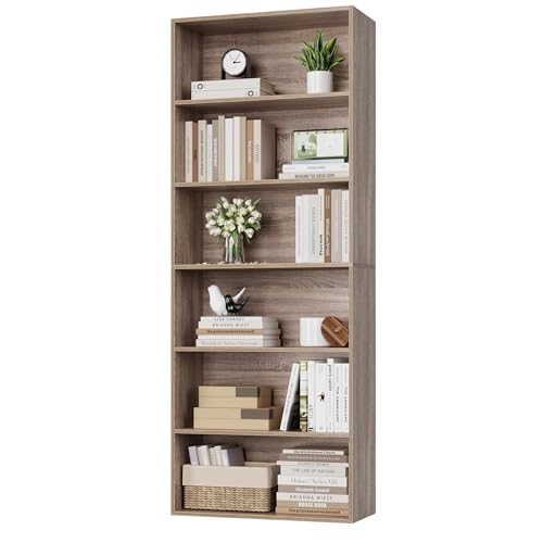 FOTOSOK 6-Tier Open Bookcase and Bookshelf, Freestanding Display Storage Shelves Tall Bookshelf Bookcase for Bedroom, Living Room and Office, Light Oak - Light Oak