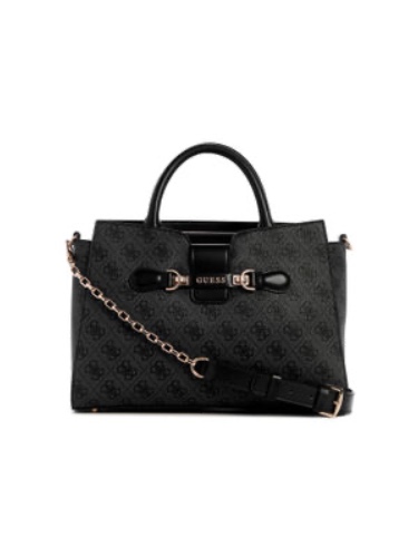 Guess Grey Monogram Nolana Girlfriend Satchel Bag with Detachable Strap