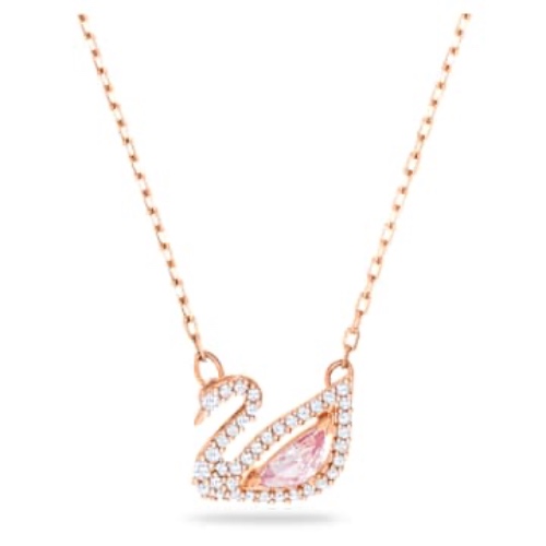 Swan necklace, Swan, Pink, Rose gold-tone plated
