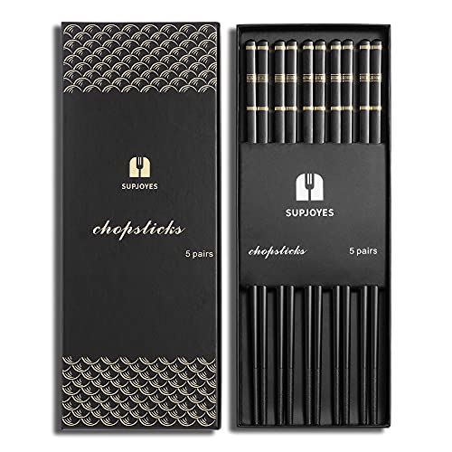 SUPJOYES Reusable Fiberglass Chopsticks - Japanese Chinese Chopsticks Dishwasher Safe, 5 Pairs Chopsticks Gift Set - Golden Ring (5 Pairs)