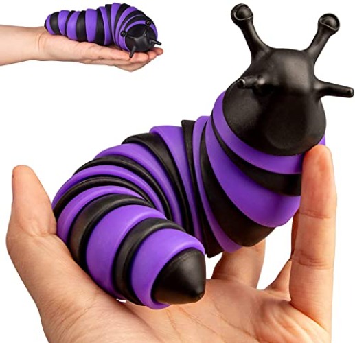 Thyer Fidget Slug,3D Printed Articulated Sticky Stretch Slug Toy, Friendly - Toy,Sensory Toys for Autistic, Children & Adults, Desk Toy Flexible (Purple+Black) (123445) - White+Black