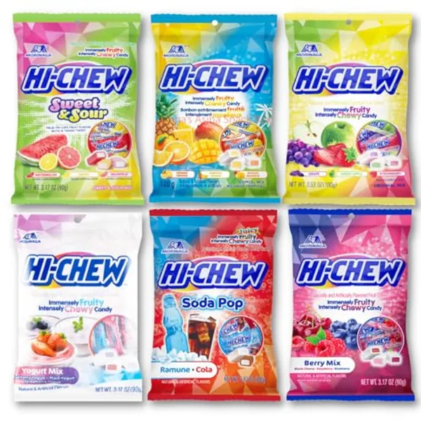 Hi Chew Candy Variety Pack - 6 Different Flavors, Japanese Chewy, Taffy Style Candy Value Pack of 6