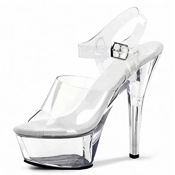 HYDgfiuf Frauen 15CM Stiletto High Heels Transparente Plateau Sandalen Sexy Stripper Club Pole Dance Hochzeitskleid Party Schuhe Große Größe 35-46